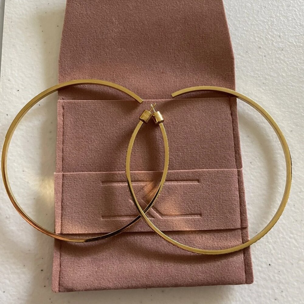 Marrin Costello 14K Gold Plated Earrings 3" Pave Jay Hoops, Sleek Design, Nice!